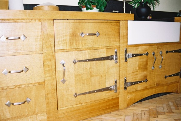 new Oak Arts & Crafts Movement Oak range dining room 2 door drawer Sideboard with painted panel designs