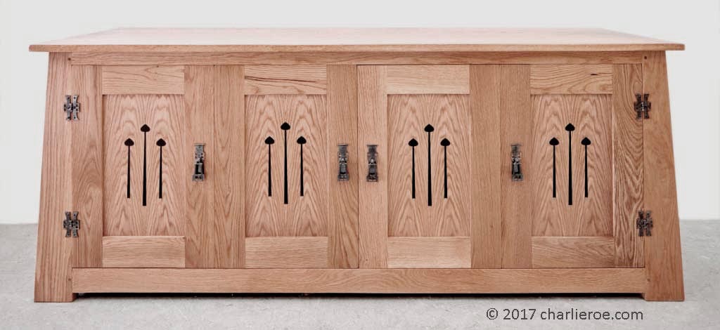 New Arts and Crafts Movement oak sideboard with Mission style brass cabinet handles