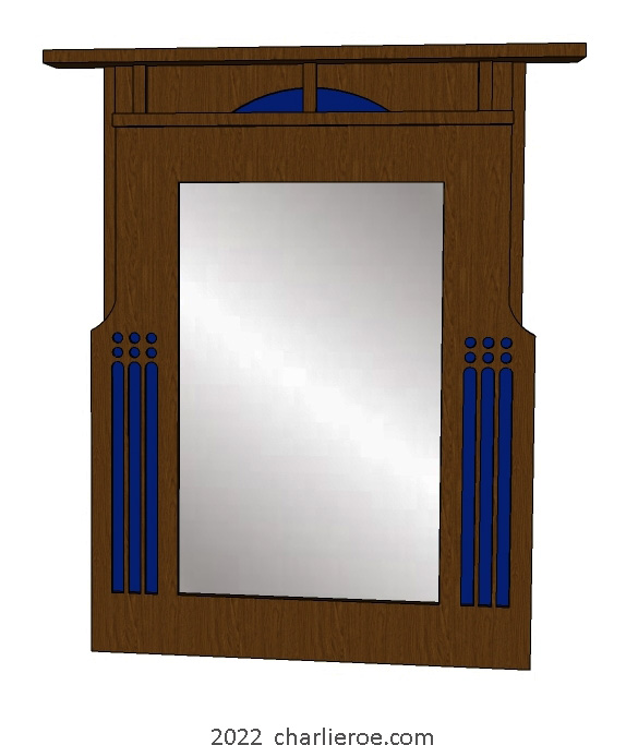 New Charles Rennie CR Mackintosh black painted lacquered wooden wall mirror inspired by Queens Cross Church sign