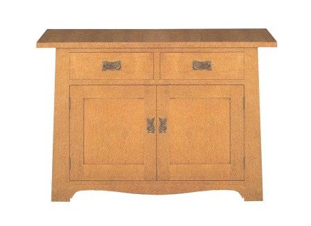 new Arts & Crafts Movement oak 2 door & drawers cabinet with splayed legs