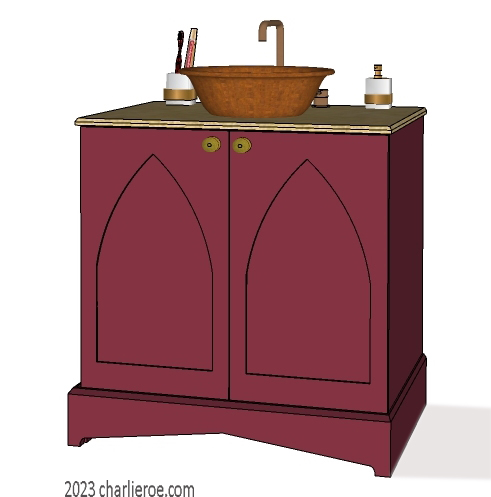 New Wm William Morris Arts & Crafts Movement style painted & wood bathroom 2 door vanity unit