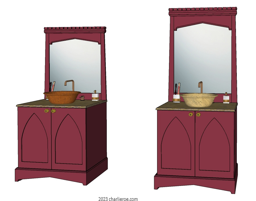 New Wm William Morris Arts & Crafts Movement style painted & wood bathroom 2 door vanity unit & wall mirror