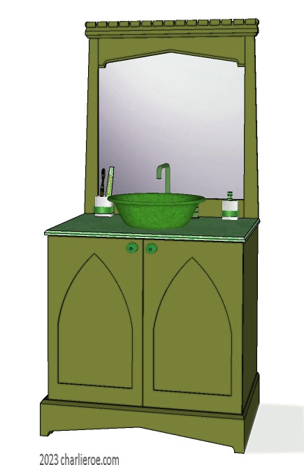 New Wm William Morris Arts & Crafts Movement style painted & wood bathroom 2 door vanity unit & wall mirror