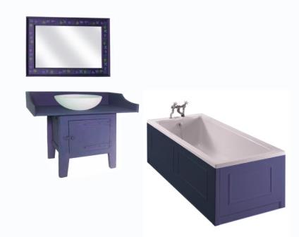 William Morris Arts & Crafts Movement Artisan painted bathroom washstand vanity unit & wall mirror & bath panels
