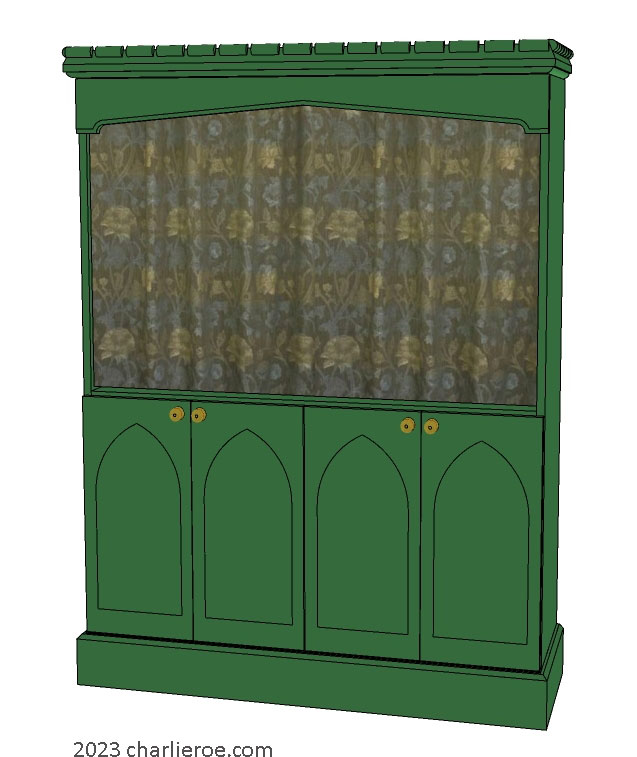 New Wm William Morris Arts & Crafts Movement style large green painted bathroom 4 door vanity unit