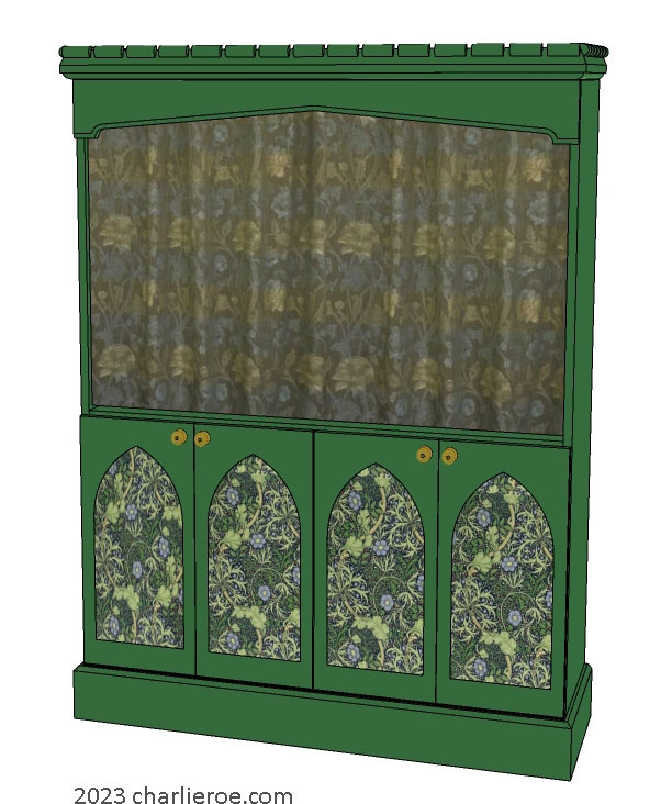New Wm William Morris Arts & Crafts Movement style large green painted bathroom 4 door vanity unit