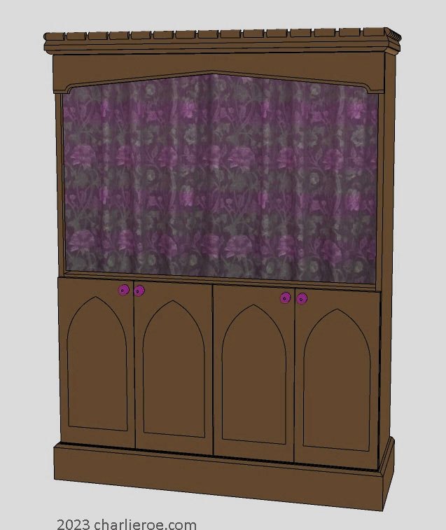 New Wm William Morris Arts & Crafts Movement style large dark wood bathroom 4 door vanity unit