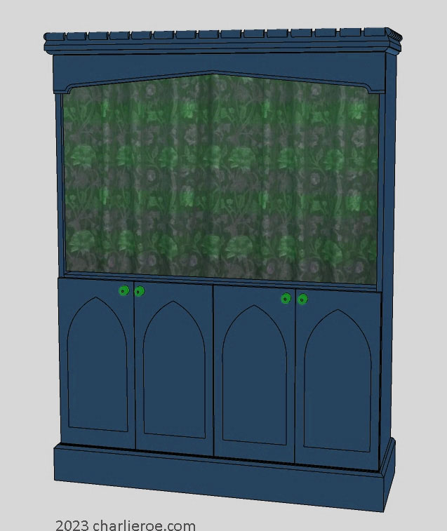 New Wm William Morris Arts & Crafts Movement style large deep blue painted bathroom 4 door vanity unit