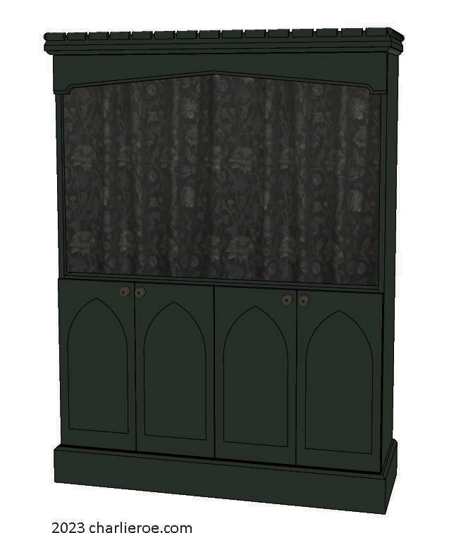 New Wm William Morris Arts & Crafts Movement style large black painted bathroom 4 door vanity unit