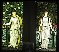 Wm Morris Arts & Crafts Movement stained glass design from Cragside for a bathroom window