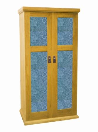William Morris Arts & Crafts Movement Gothic Revival style 2 door Oak bedroom wardrobe furniture with decorative Morris style panels