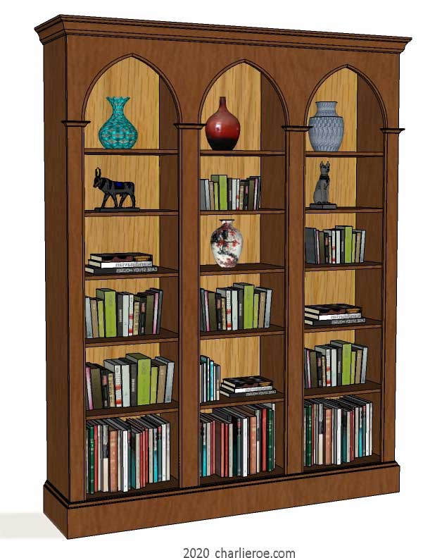 new William Wm Morris & Co Arts & Crafts Movement Artisan triple bay wooden single bay bookcase