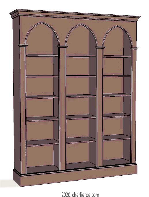 new William Wm Morris & Co Arts & Crafts Movement Artisan triple bay wooden single bay bookcase