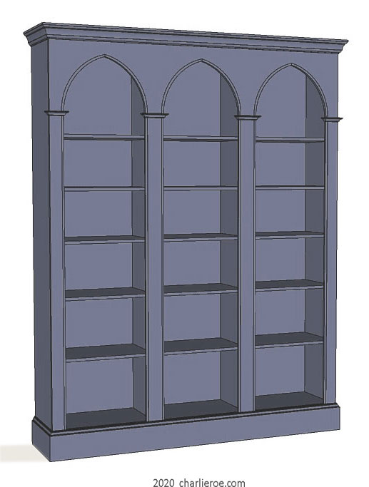 new William Wm Morris & Co Arts & Crafts Movement Artisan triple bay dull painted bookcase