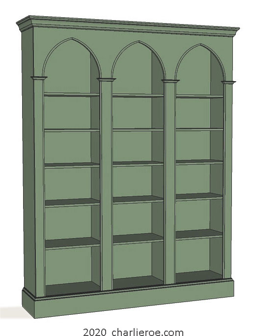 new William Wm Morris & Co Arts & Crafts Movement Artisan triple bay wooden single bay bookcase