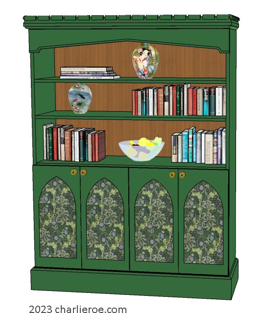 new William Wm Morris & Co Arts & Crafts Movement 4 door painted bookcase