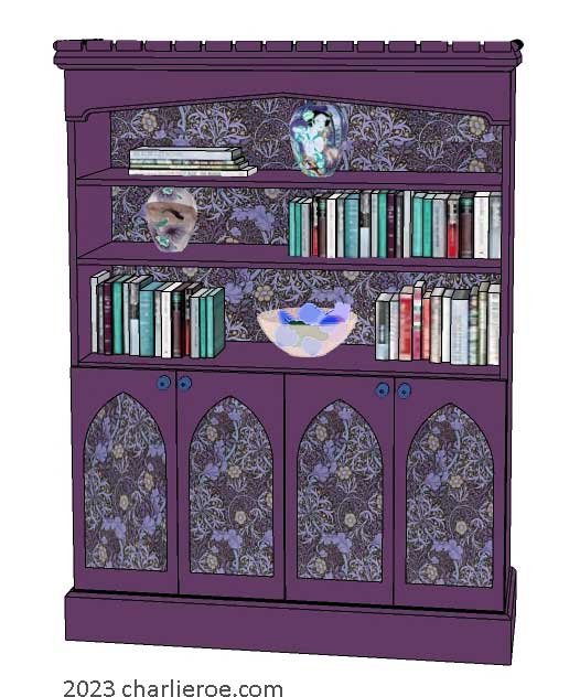 new William Wm Morris & Co Arts & Crafts Movement 4 door painted bookcase
