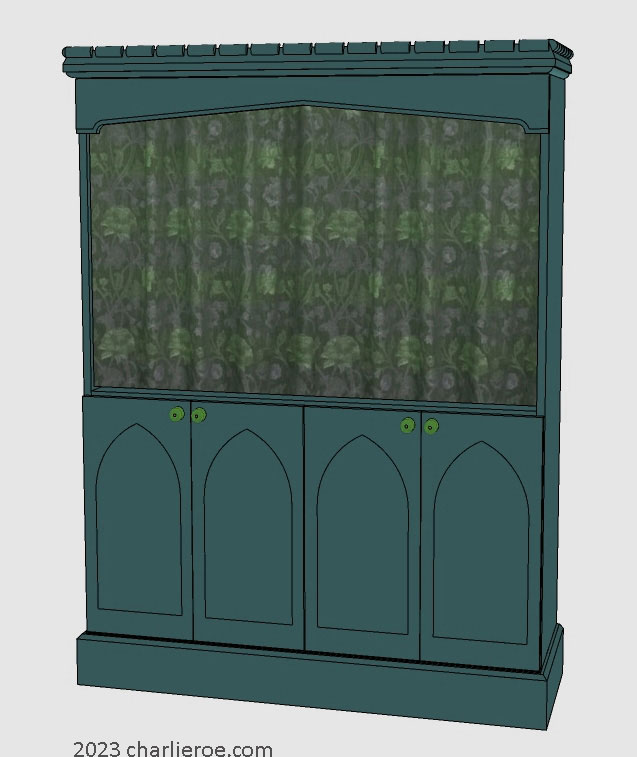 new William Wm Morris & Co Arts & Crafts Movement 4 door painted bookcase