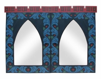 William Wm Morris Arts & Crafts Movement decorative painted mirror frame with Gothic lancet mirror