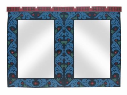 William Wm Morris Arts & Crafts Movement decorative painted mirror frame with square mirror