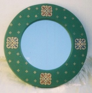 William Wm Morris decorative painted round mirror or picture frame
