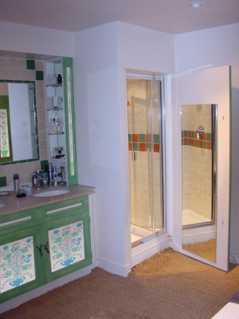 An ornate painted Folk Art bathroom vanity cupboard & bath panels folk furniture Bauern mobel
