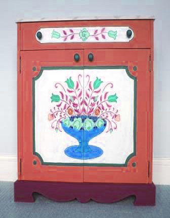 design for an ornate painted Austrian Tyrolean Baroque cupboard folk furniture Bauern mobel