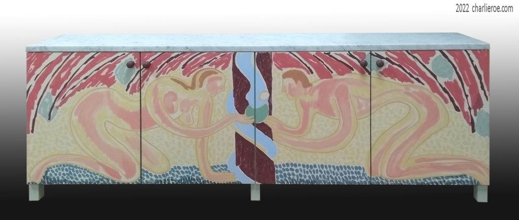 new Omega Workshops style painted 'Adam & Eve' 4 door sideboard with a Carrara marble top