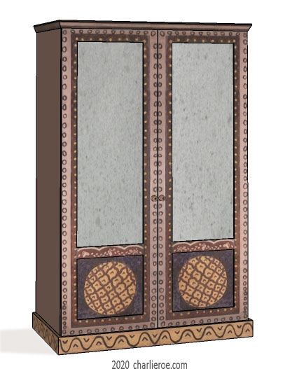 new Bloomsbury Group style painted 2 door bedroom wardrobe with decorative painting