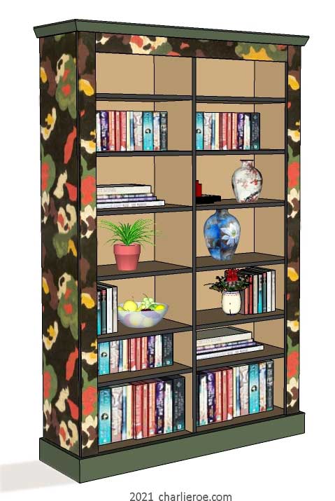 New Omega Workshops Bloomsbury Group lilypond painted 2 bay bookcase or display shelf unit