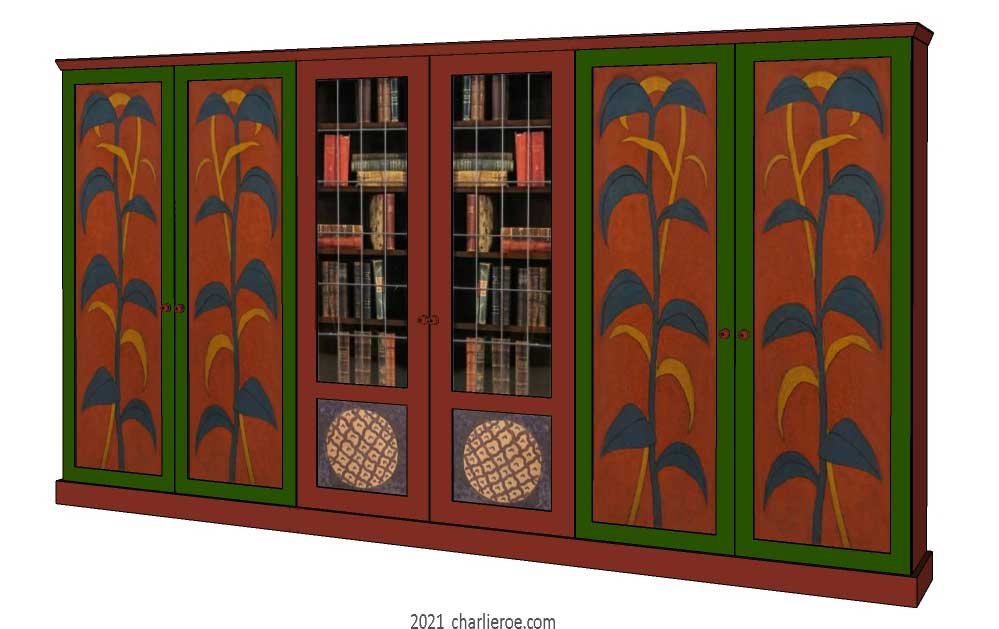 New Omega Workshops Bloomsbury Group painted 6 bay bookcase, display unit or media center unit