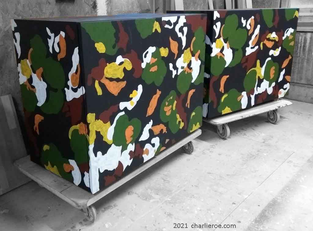 New Omega workshops painted 'Lilypond' design used for a pair of 2 door cabinets cupboards or sideboards
