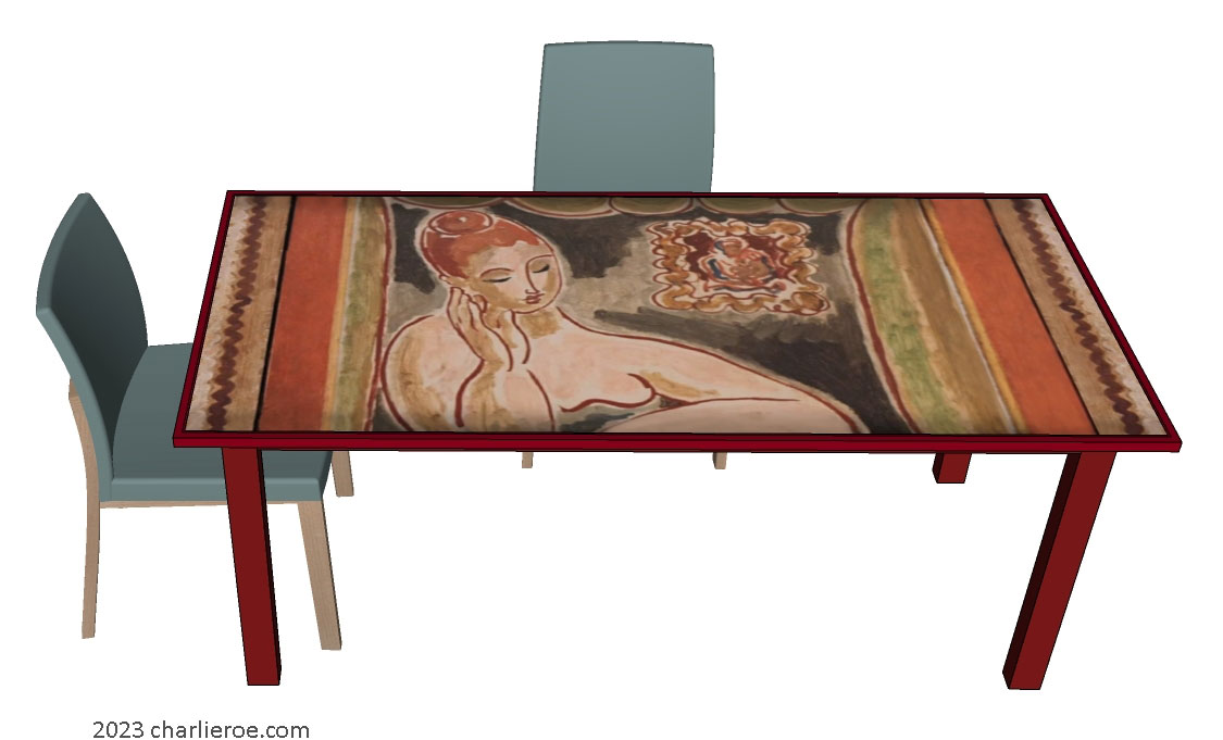 New Bloomsbury Group style decoratively hand painted dining breakfast table
