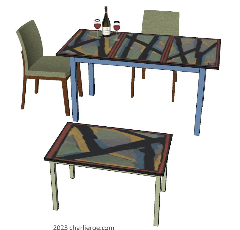 New Omega Workshops painted dining/breakfast table and matching coffee table with hand painted Abstract design
