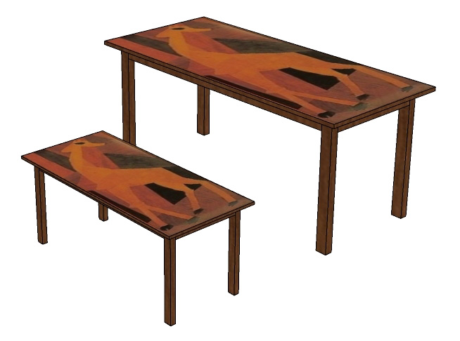 New Omega Workshops Bloomsbury Group 'Giraffe' marquetry wood veneer design breakfast dining table & coffee table