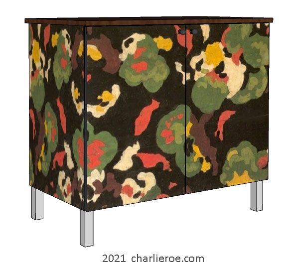 New Omega workshops - Duncan Grant's painted 'Lilypond' design used for a 2 door cabinet cupboard or sideboard