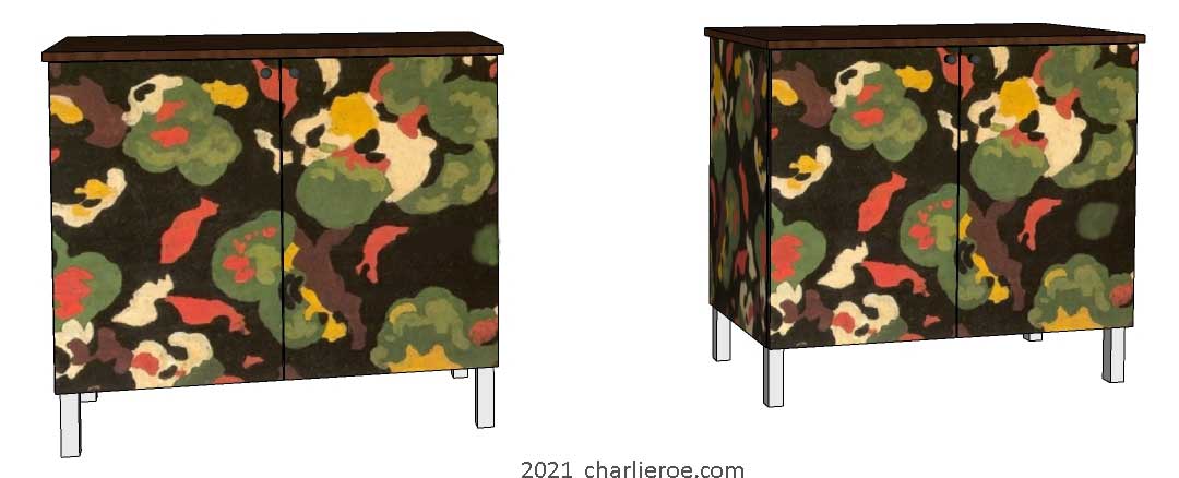 New Omega workshops - Duncan Grant's painted 'Lilypond' design used for a pair of 2 door cabinets cupboards or sideboards