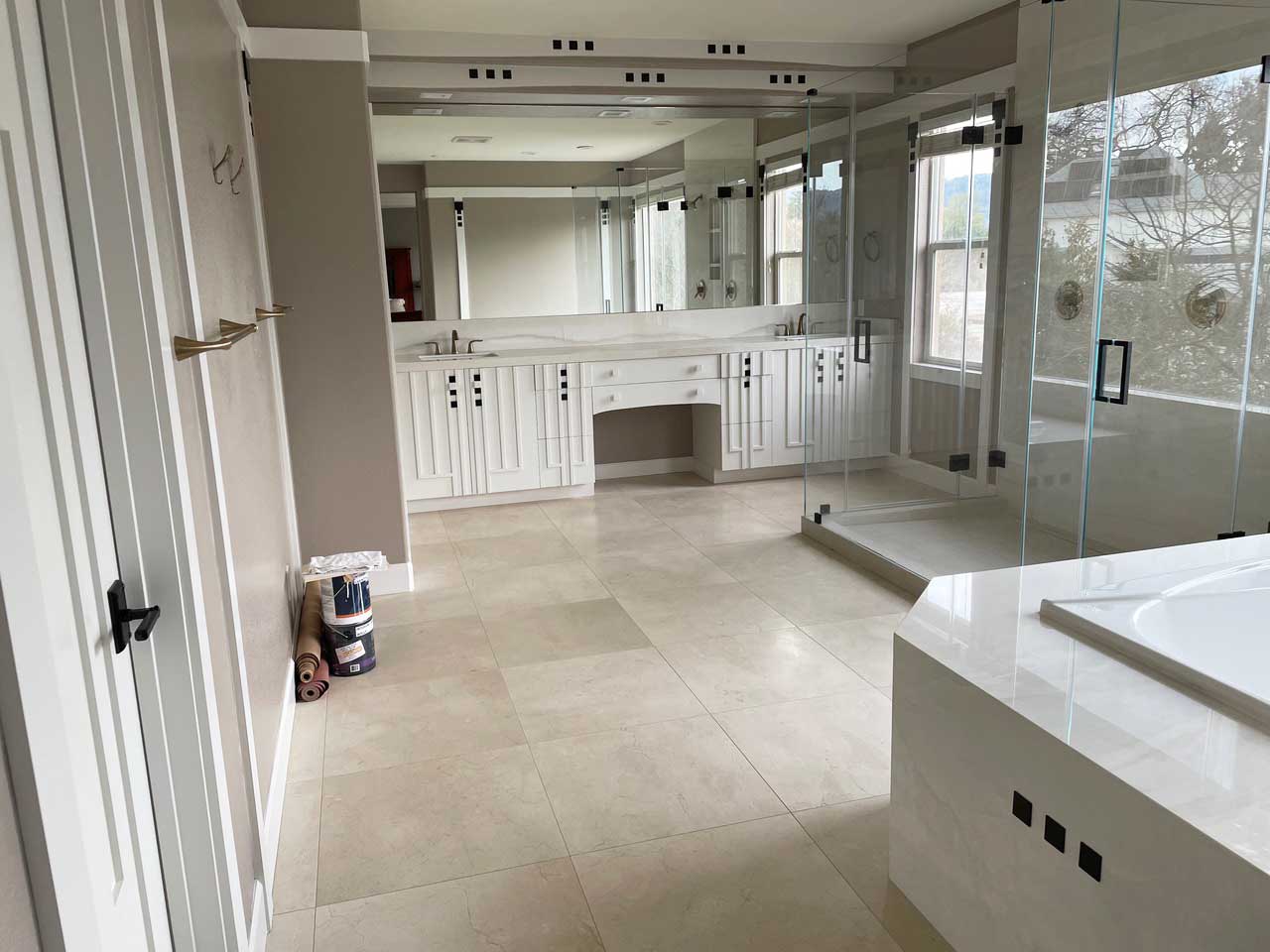 new Charles Rennie CR Mackintosh style white painted vanity unit and bathroom design