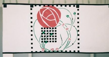 Charles Rennie CR Mackintosh stencilled 'Rose' Bed valance