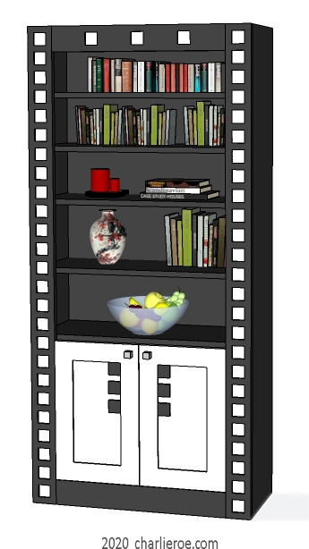new CR Mackintosh black lacquered painted bookcase with white squares design detail