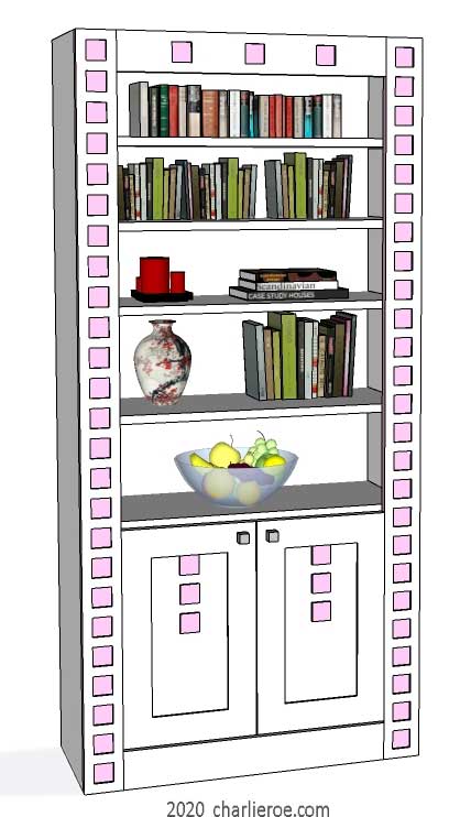 new CR Mackintosh white lacquered painted bookcase with pink squares design detail