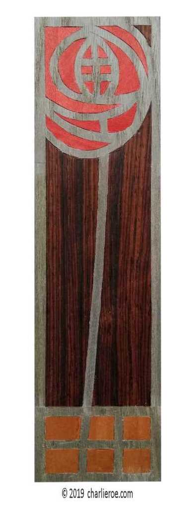 new CR Mackintosh marquetry veneered rose and squares design panels