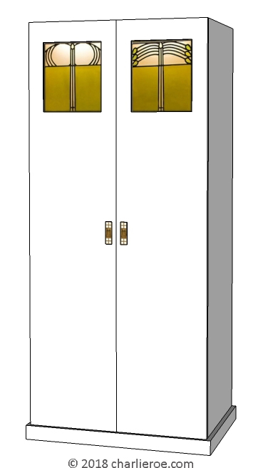 new CR Mackintosh white lacquered painted bedroom 2 door wardrobe with Hill House stencilled designs in the door panels