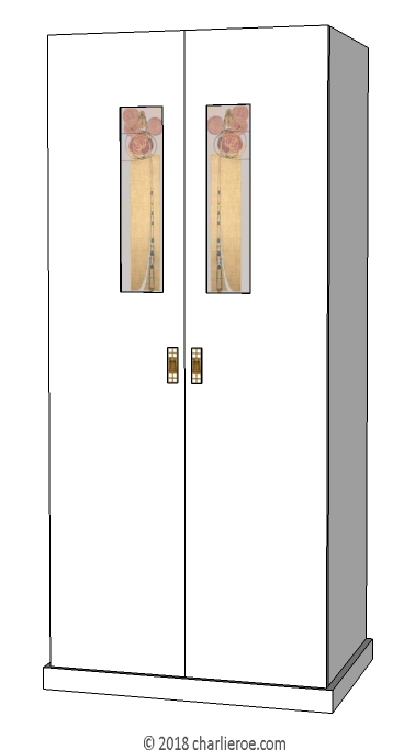 new CR Mackintosh white lacquered painted bedroom 2 door wardrobe with painted stencilled design in the door panels