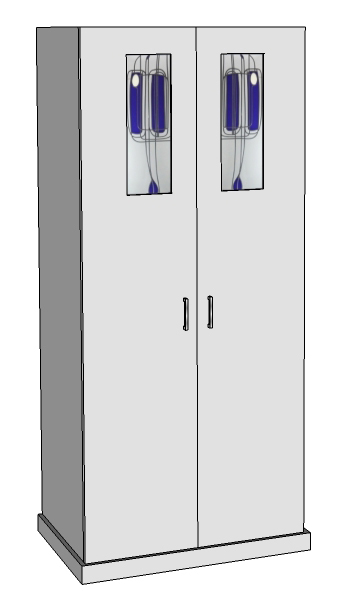 new CR Mackintosh silver lacquered 2 door painted bedroom wardrobes with stained glass panels after the Room De Luxe at the Willow Tea Rooms