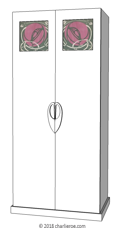 new CR Mackintosh white lacquered 2 door painted bedroom wardrobes with stencilled roses door panels