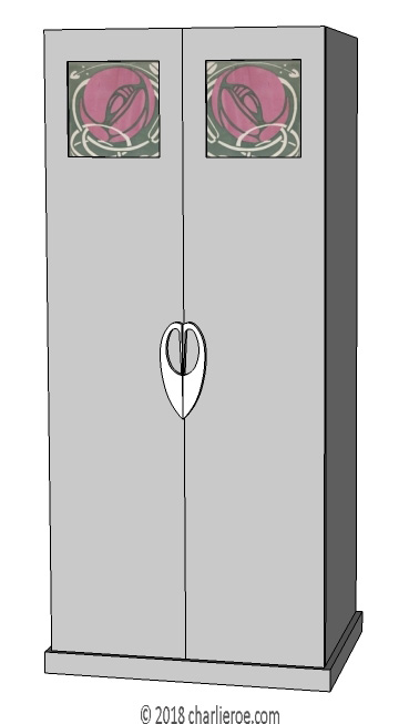 new CR Mackintosh silver grey lacquered 2 door painted bedroom wardrobes with stencilled roses door panels