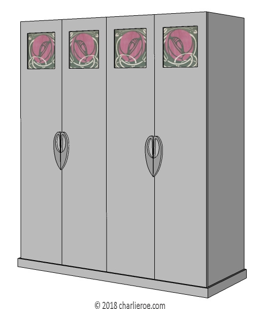 new CR Mackintosh silver grey lacquered 2 door painted bedroom wardrobes with stencilled roses door panels