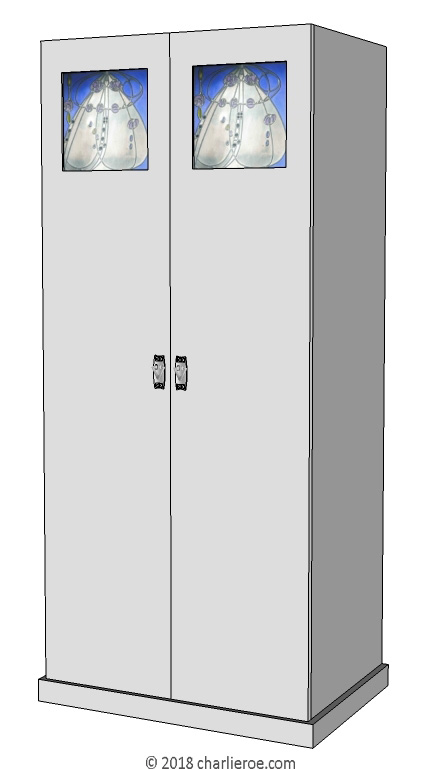 new CR Mackintosh silver lacquered painted 4 door bedroom wardrobes with stained glass panels