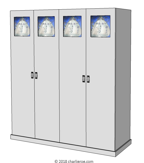new CR Mackintosh silver lacquered painted 4 door bedroom wardrobes with stained glass panels